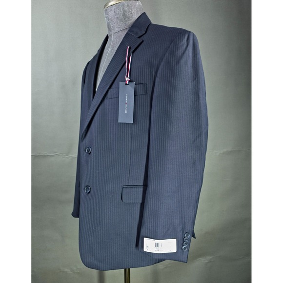 Tommy Hilfiger Sport Coat Mens 44S Navy Pinstriped 100% Wool Quiet Luxury NWT - Picture 5 of 10